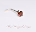 Red Diamond Nose Stud 2mm - Gold or Platinum - Nose, Helix, Tragus, Lobe or Cartilage
