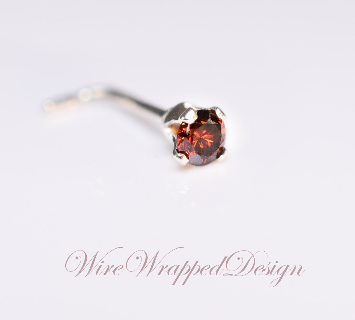 Red Diamond Nose Stud 2mm - Post w/ 14k Solid Yellow or White Gold or Sterling Silver - Helix Tragus Lobe Lip Cartilage
