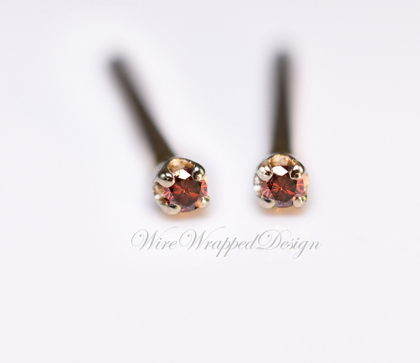 Genuine RED DIAMOND Earring Studs 1.3mm 0.02tcw Post 14k Solid Gold (Yellow, Rose or White), Platinum, Silver Lobe Cartilage Helix Tragus