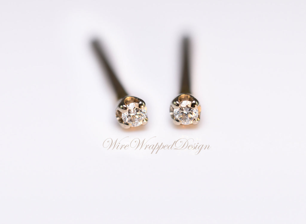 Genuine VS WHITE DIAMOND Earring Studs 1.3mm 0.02tcw Post 14k Solid Gold (Yellow, Rose, White), Platinum, Silver Lobe Cartilage Helix Tragus