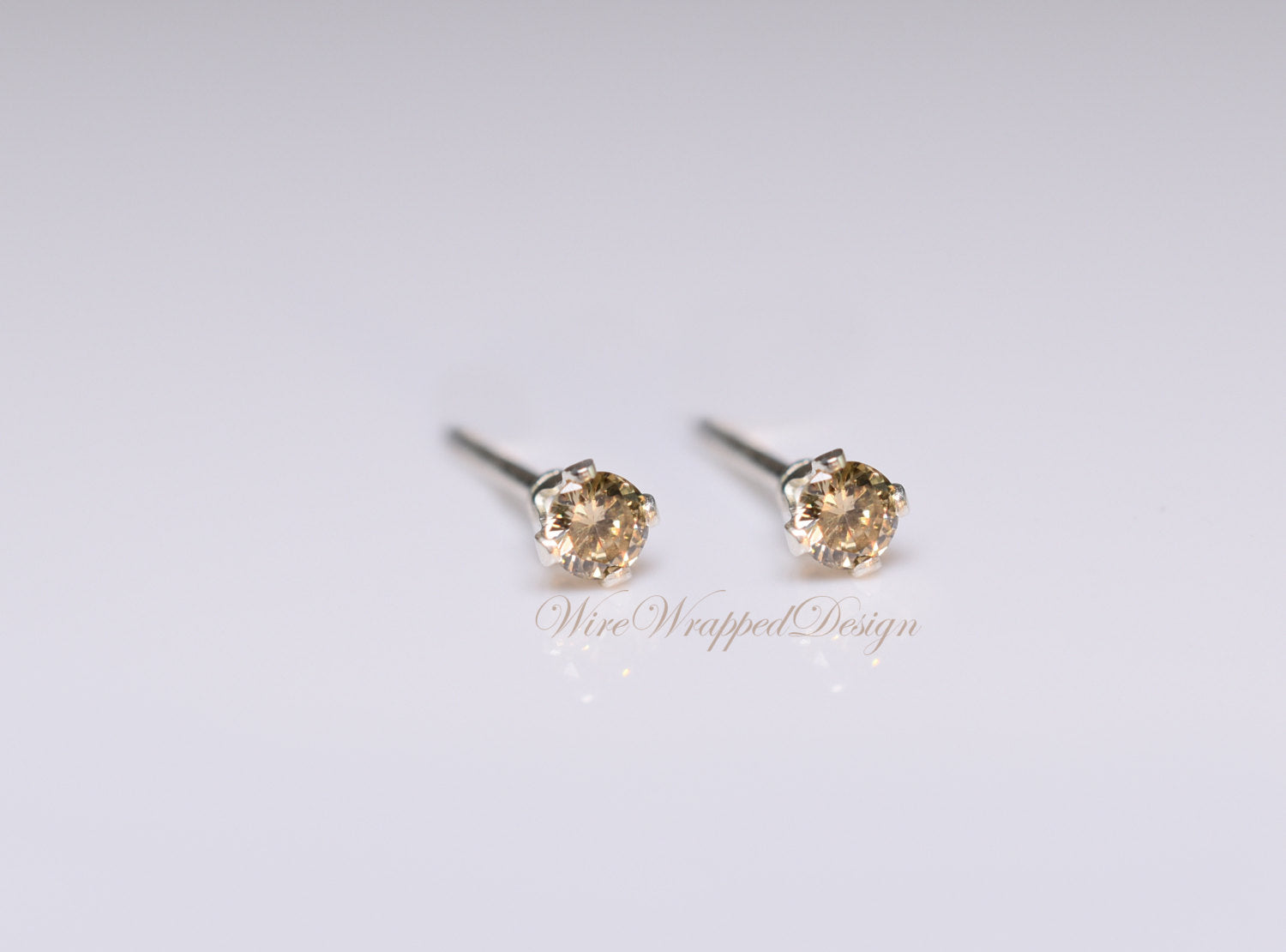 Genuine CHAMPAGNE DIAMOND Earring Studs 2mm 0.08tcw Post 14k Solid Gold (Yellow, Rose or White) Platinum, Silver Lobe Cartilage Helix Tragus