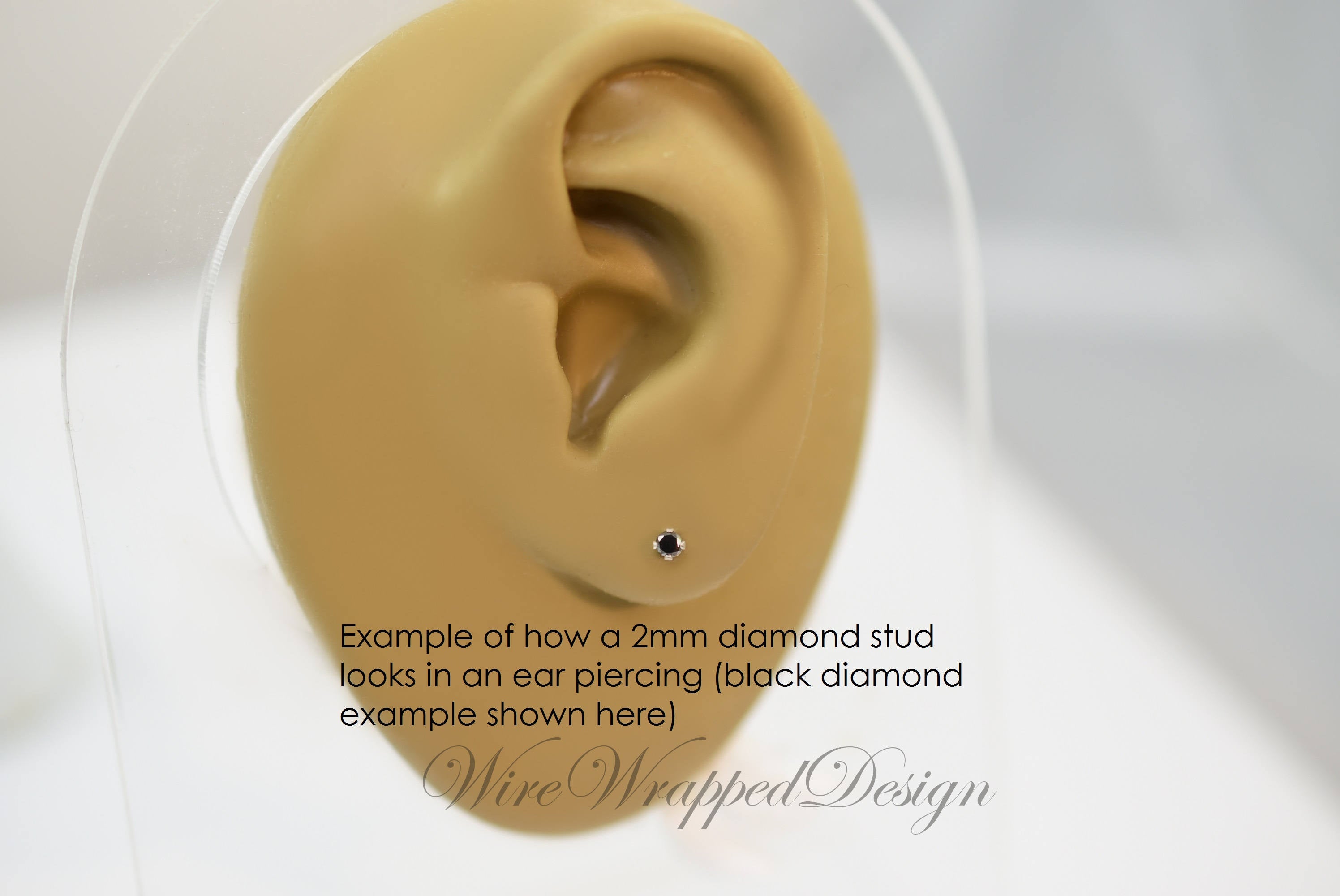 Genuine BLACK DIAMOND Earring Studs 2mm 0.08tcw Post 14k Solid Gold (Yellow, Rose or White), Platinum, Silver Lobe Cartilage Helix Tragus
