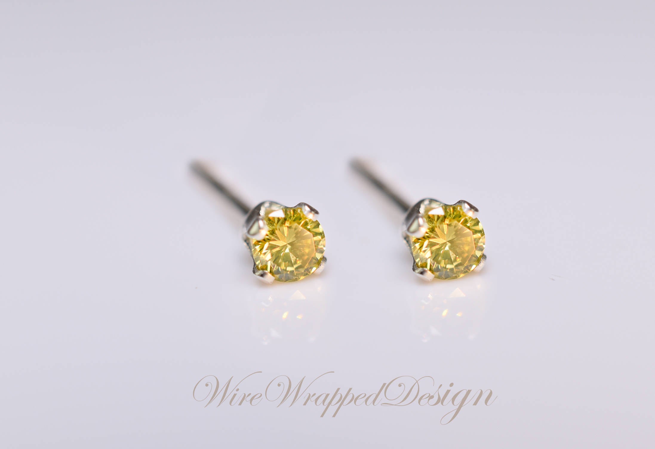 Genuine CANARY Yellow DIAMOND Earring Studs 2mm 0.08tcw Post 14k Solid Gold (Yellow, Rose or White), Platinum, Silver Cartilage Helix Tragus