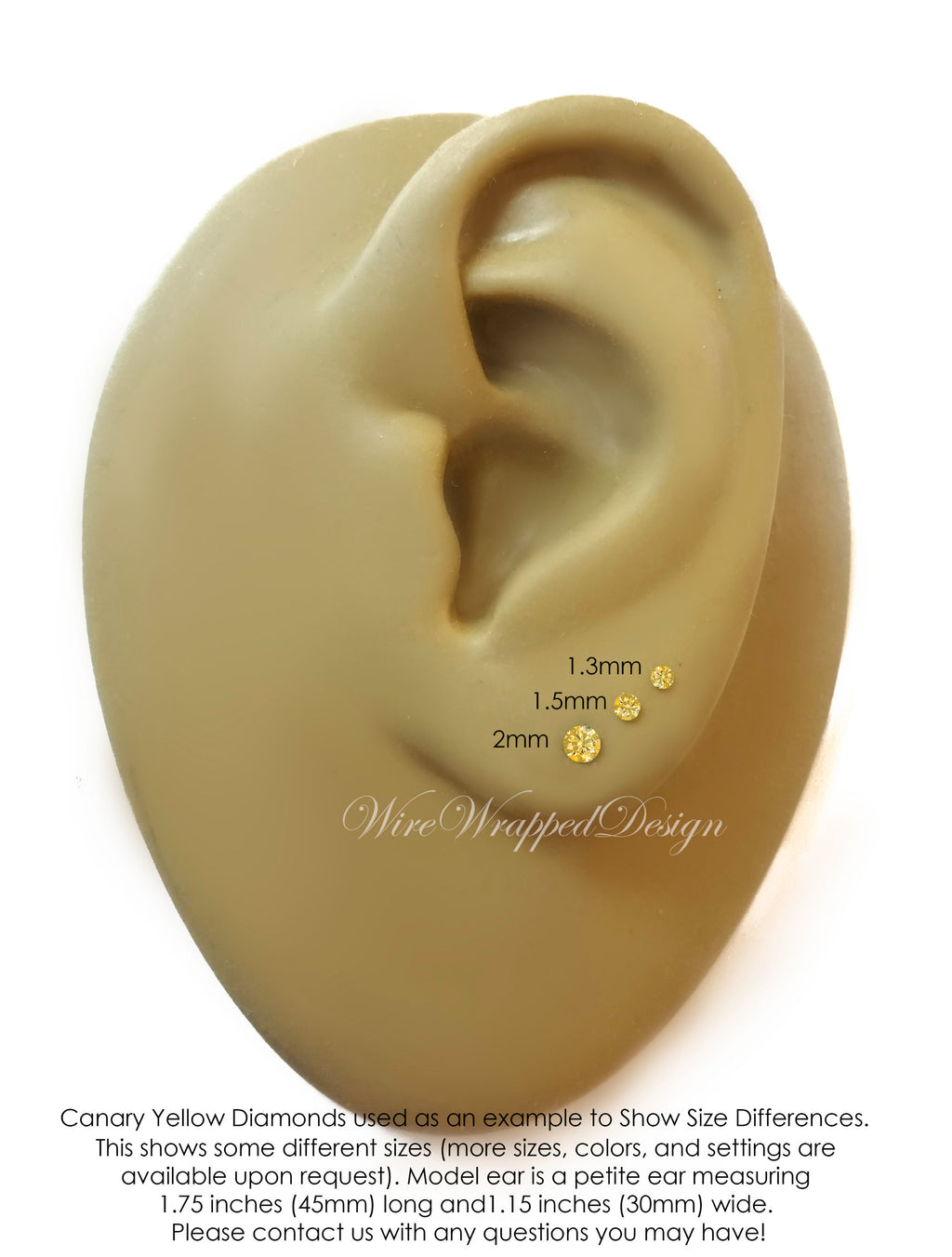 Green Diamond Nose Stud 2mm - Post w/ 14k Solid Yellow or White Gold or Sterling Silver - Helix Tragus Lobe Lip Cartilage