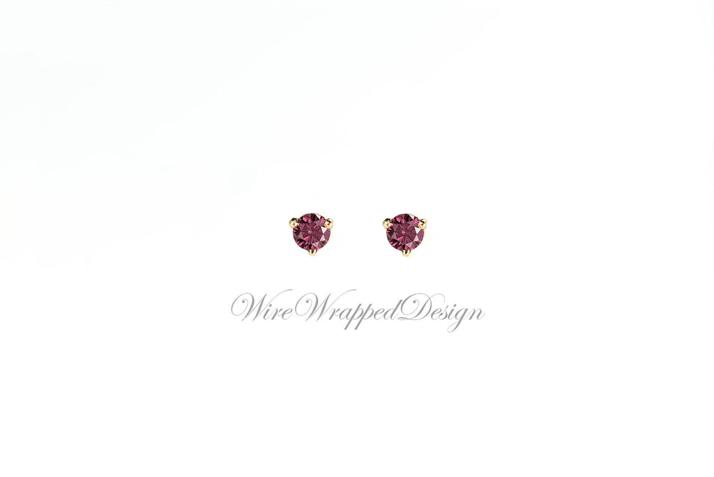 PAIR Genuine PINK DIAMOND Earring Studs 3mm 0.2tcw Martini 14k Solid Gold (Yellow, Rose or White), Platinum, Silver Cartilage Helix Tragus