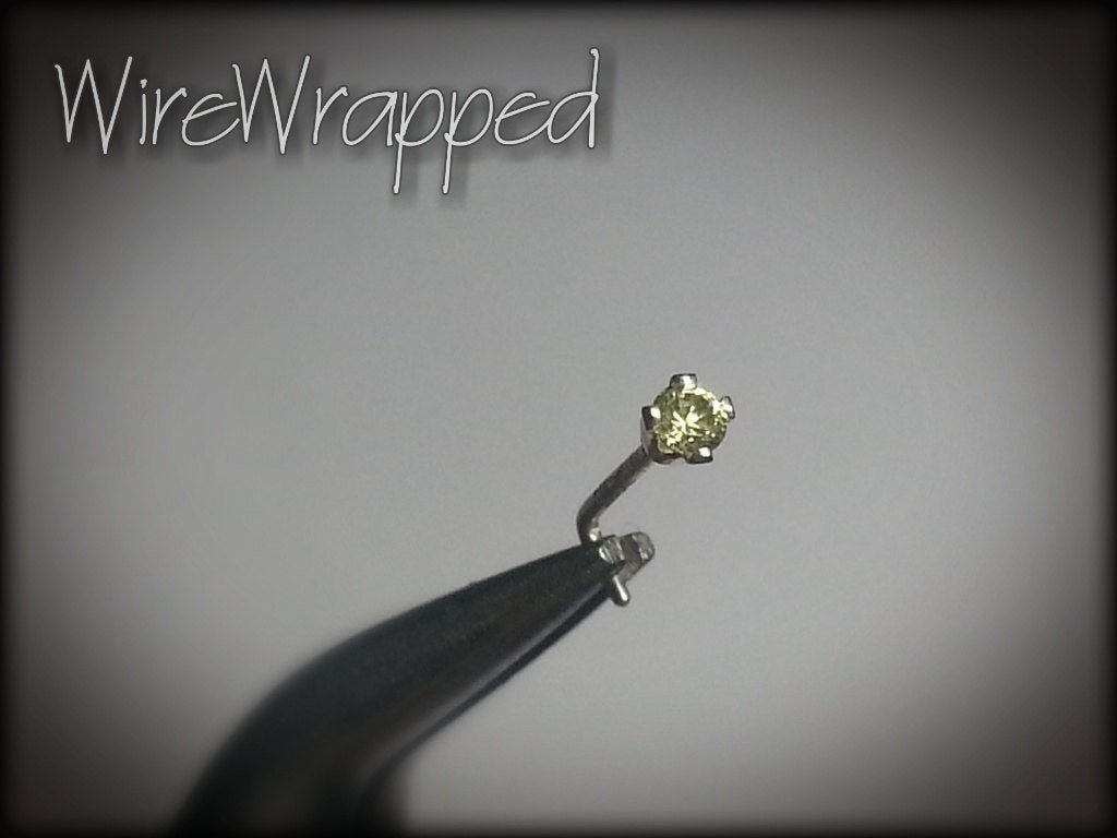 Nose Stud Post YELLOW SAPPHIRE 2mm AAA-Grade Genuine Natural Yellow Sapphire Facetted Stone Platinum Gold or Silver Helix, Tragus, Cartilage