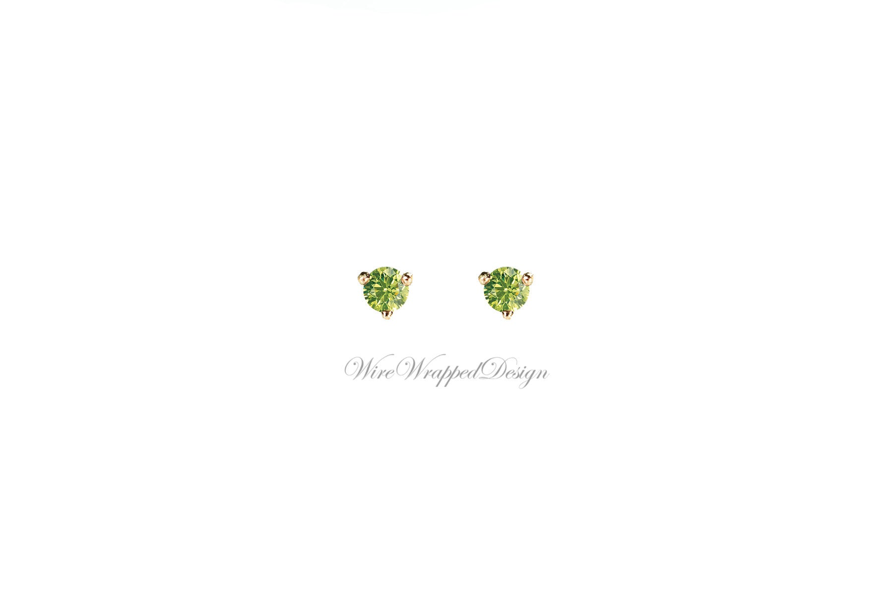 PAIR Genuine GREEN DIAMOND Earrings Studs 3mm 0.2tcw Martini 14k Solid Gold (Yellow, Rose or White), Platinum, Silver Cartilage Helix Tragus