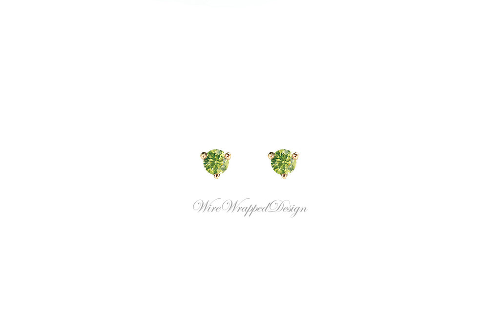 PAIR Genuine GREEN DIAMOND Earrings Studs 2.5mm 0.12tcw Martini 14k Solid Gold (Yellow, Rose, White) Platinum, Silver Cartilage Helix Tragus
