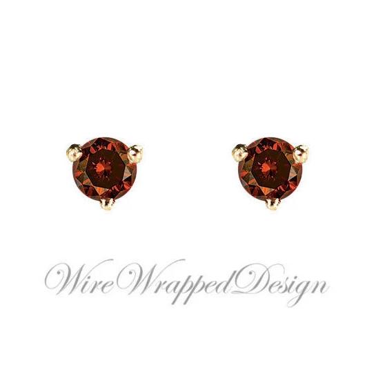 PAIR Genuine Dark ORANGE DIAMOND Earring Studs 2.5mm 0.12tcw Martini 14k Solid Gold (Yellow, Rose, White) Platinum Silver Cartilage Helix