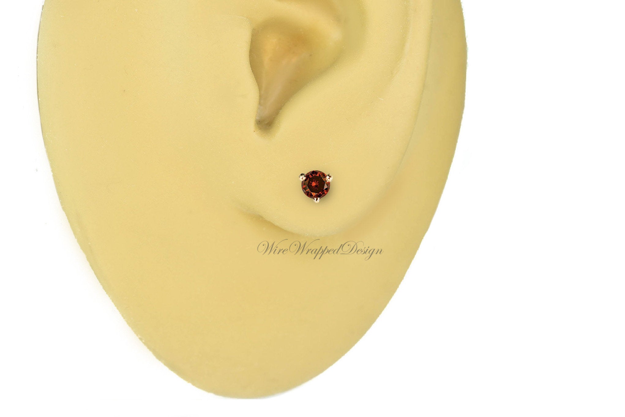 PAIR Genuine Dark ORANGE DIAMOND Earring Studs 3mm 0.2tcw Martini 14k Solid Gold (Yellow, Rose,White) Platinum Silver Cartilage Helix Tragus