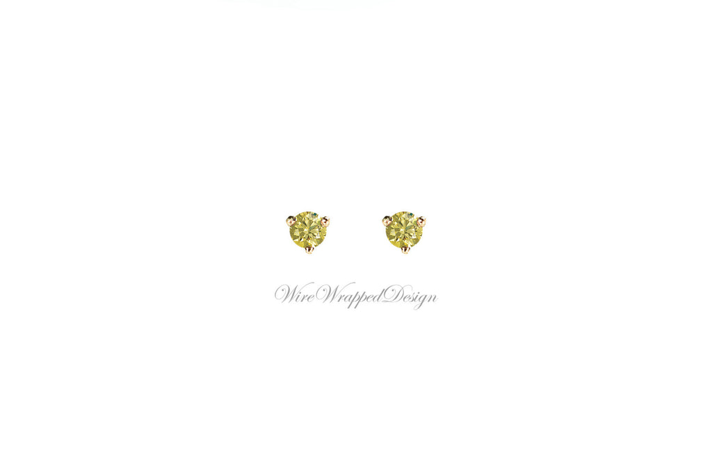 PAIR Genuine CANARY Yellow DIAMOND Earrings Studs 3mm 0.2tcw Martini 14k Solid Gold Yellow/Rose/White Platinum Silver Cartilage Helix Tragus