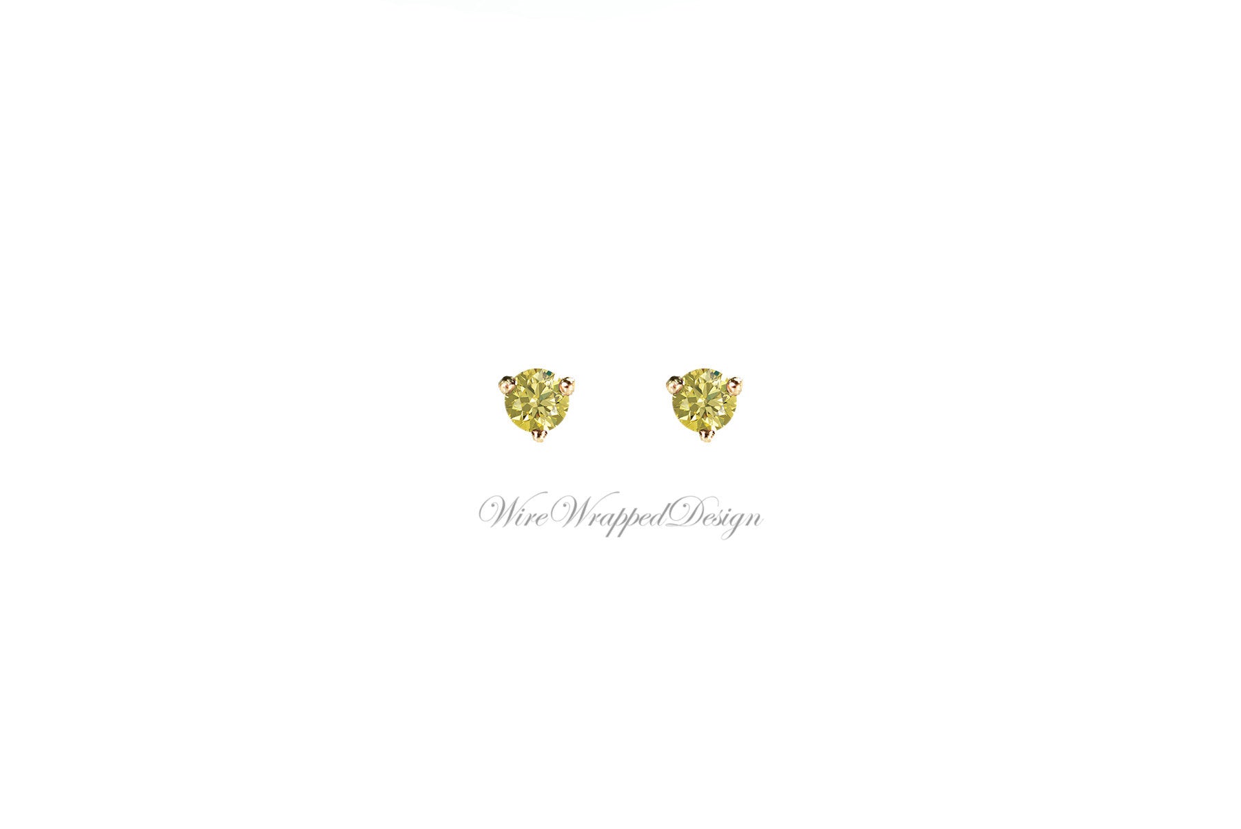 PAIR Genuine CANARY Yellow DIAMOND Earrings Studs 2.5mm 0.12tcw Martini 14k Solid Gold Yellow/Rose/White Platinum Silver Cartilage Helix