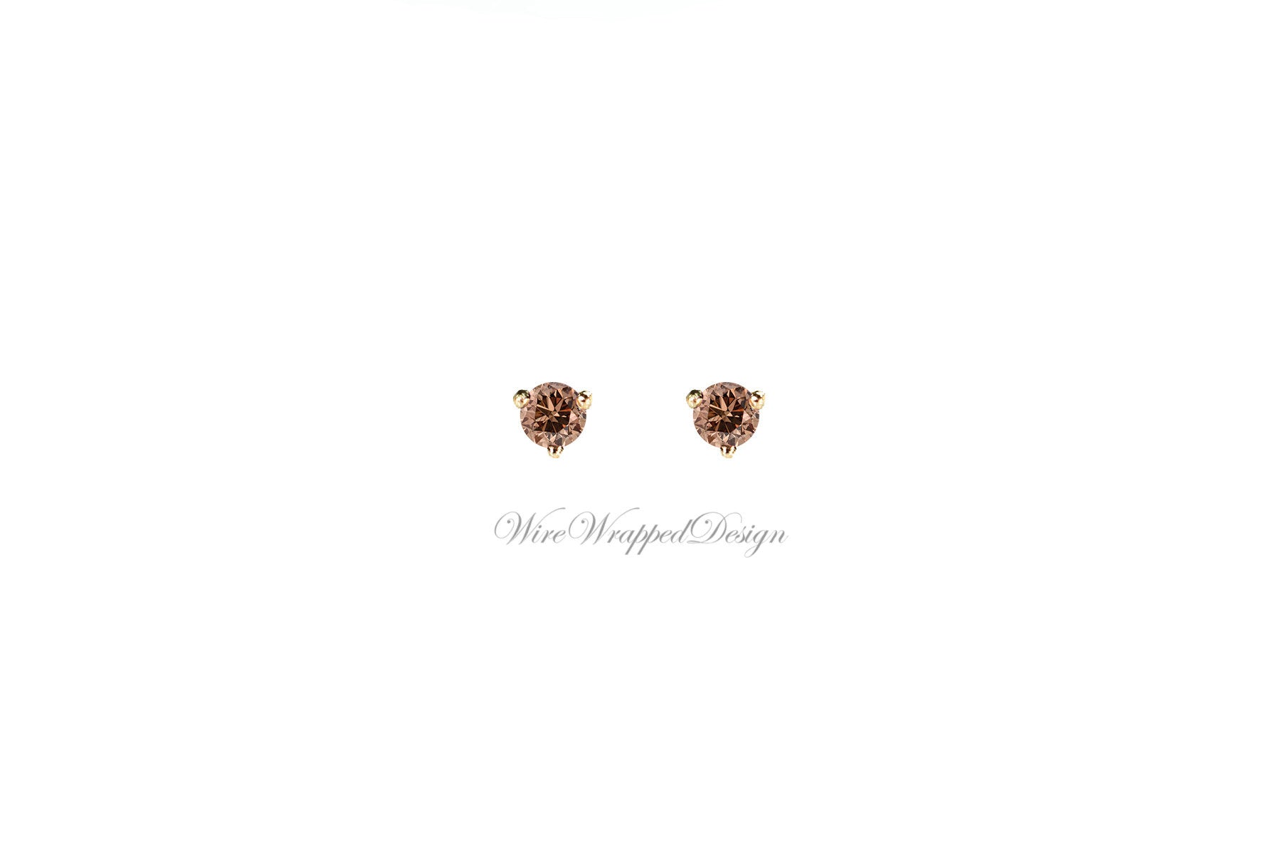 PAIR Genuine COGNAC DIAMOND Earrings Studs 3mm 0.2tcw Martini 14k Solid Gold (Yellow, Rose, White) Platinum Silver Cartilage Tragus Brown