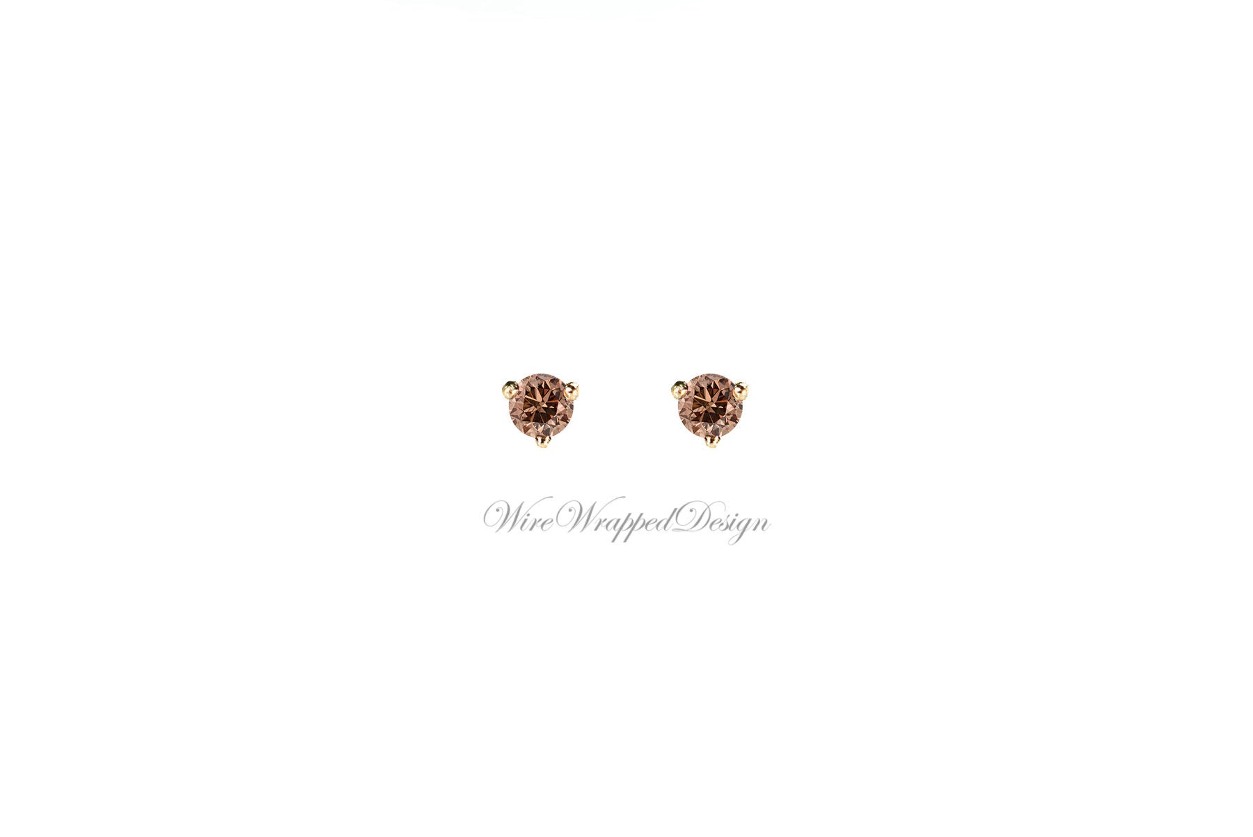 PAIR Genuine COGNAC DIAMOND Earrings Studs 2.5mm 0.12tcw Martini 14k Solid Gold (Yellow, Rose, White) Platinum Silver Cartilage Tragus Brown