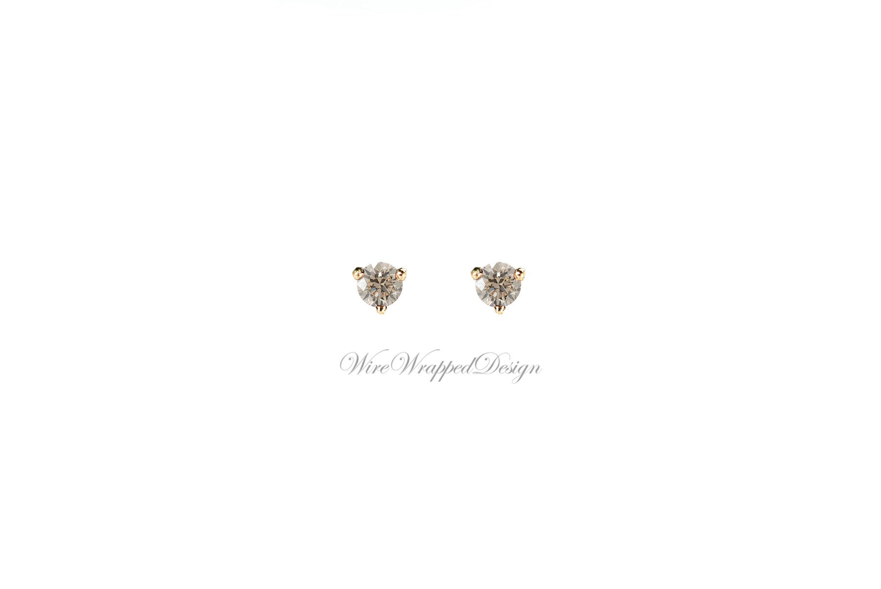 PAIR Genuine Top Light BROWN DIAMOND Earrings Studs 3mm 0.2tcw Martini 14k Solid Gold (Yellow, Rose, White) Platinum Silver Cartilage Tragus