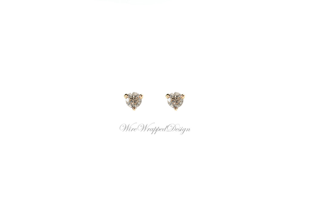 PAIR Genuine Top Light BROWN DIAMOND Earrings Studs 2.5mm 0.12tcw Martini 14k Solid Gold (Yellow, Rose, White) Platinum Silver Cartilage