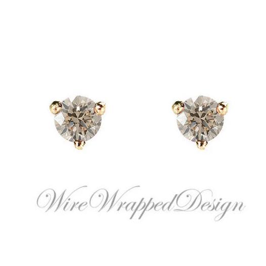 PAIR Genuine Top Light BROWN DIAMOND Earrings Studs 3mm 0.2tcw Martini 14k Solid Gold (Yellow, Rose, White) Platinum Silver Cartilage Tragus