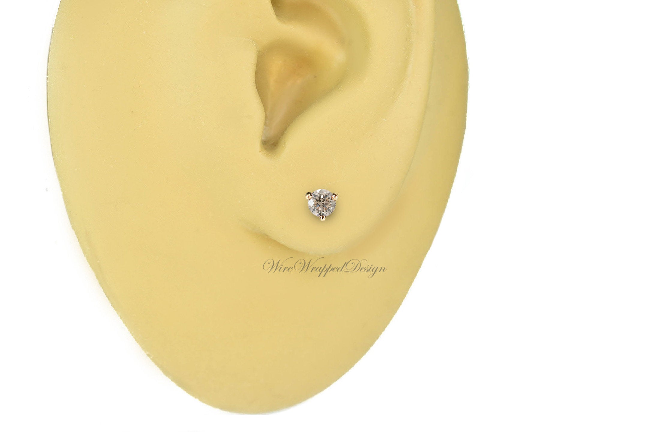 PAIR Genuine Top Light BROWN DIAMOND Earrings Studs 3mm 0.2tcw Martini 14k Solid Gold (Yellow, Rose, White) Platinum Silver Cartilage Tragus