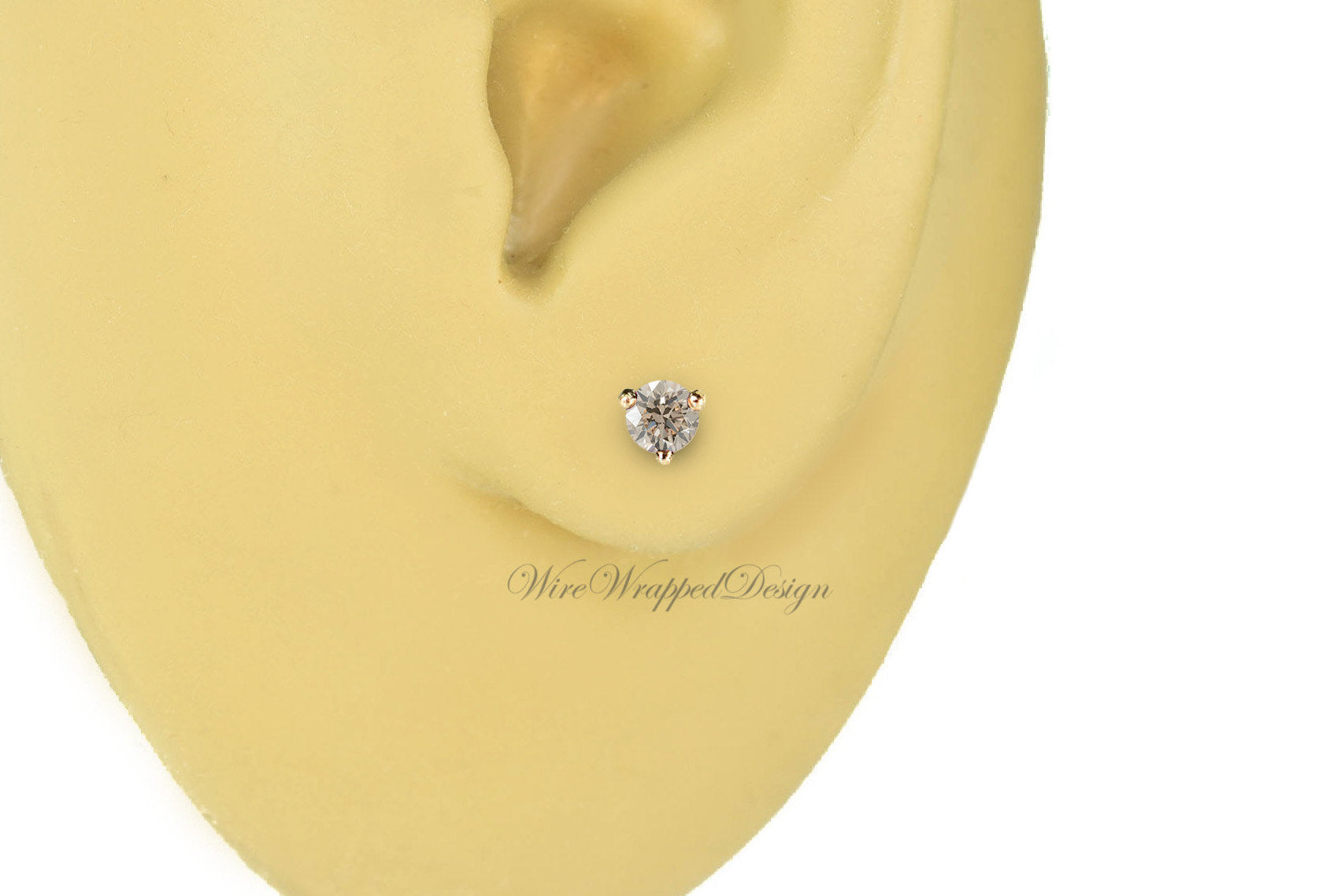 PAIR Genuine Top Light BROWN DIAMOND Earrings Studs 3mm 0.2tcw Martini 14k Solid Gold (Yellow, Rose, White) Platinum Silver Cartilage Tragus