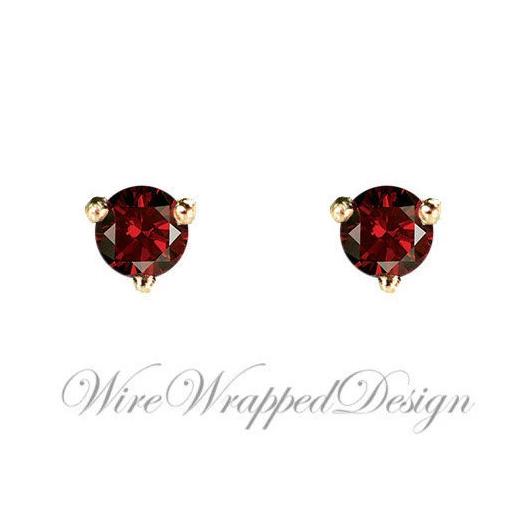 PAIR Genuine RED DIAMOND Earrings Studs 3mm 0.2tcw Martini 14k Solid Gold (Yellow, Rose or White), Platinum, Silver Cartilage Helix Tragus