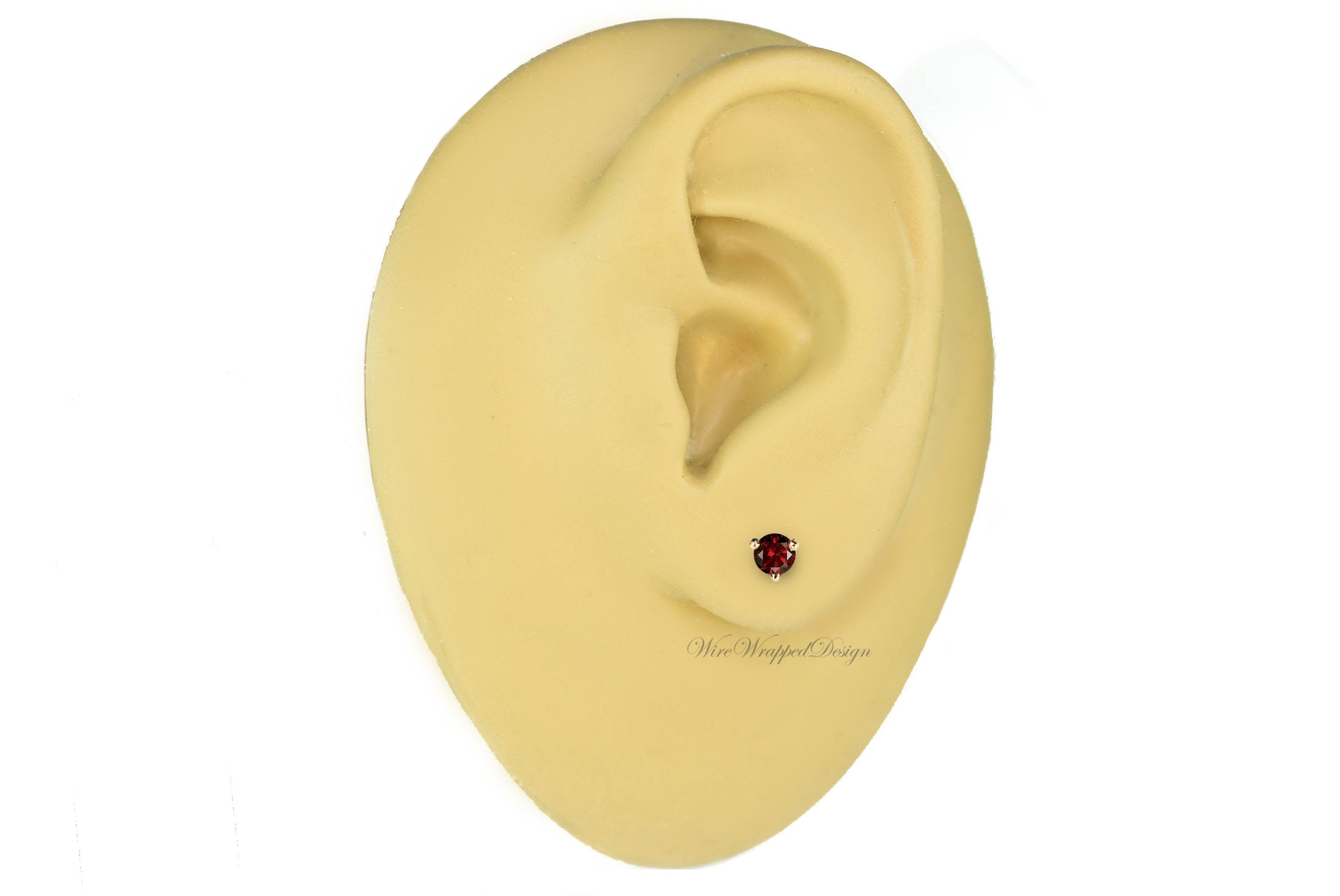 PAIR Genuine RED DIAMOND Earrings Studs 3mm 0.2tcw Martini 14k Solid Gold (Yellow, Rose or White), Platinum, Silver Cartilage Helix Tragus