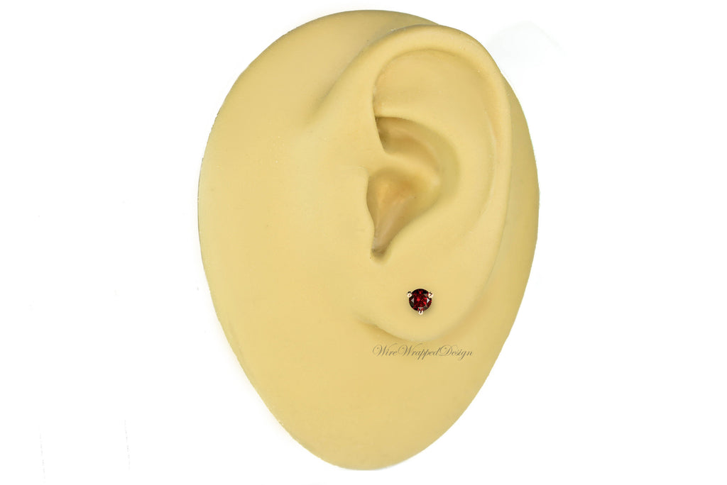 PAIR Genuine RED DIAMOND Earrings Studs 3mm 0.2tcw Martini 14k Solid Gold (Yellow, Rose or White), Platinum, Silver Cartilage Helix Tragus