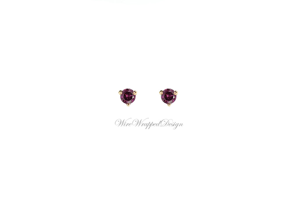 PAIR Genuine PURPLE DIAMOND Earrings Studs 3mm 0.2tcw Martini 14k Solid Gold (Yellow, Rose or White) Platinum, Silver Cartilage Helix Tragus