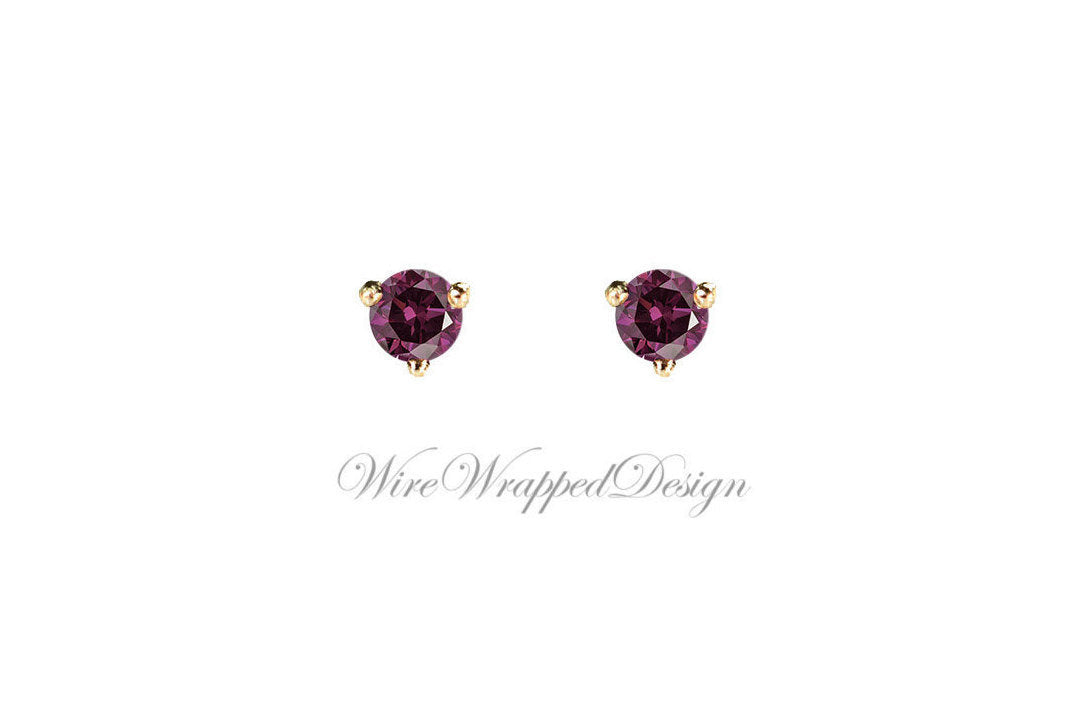 PAIR Genuine PURPLE DIAMOND Earrings Studs 3mm 0.2tcw Martini 14k Solid Gold (Yellow, Rose or White) Platinum, Silver Cartilage Helix Tragus