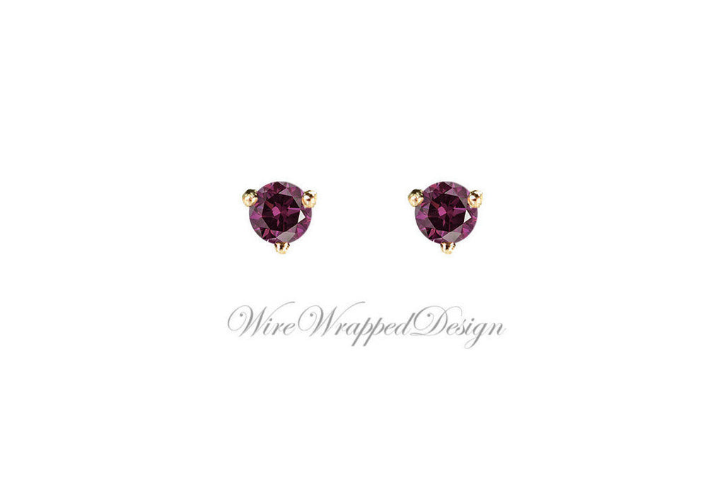 PAIR Genuine PURPLE DIAMOND Earrings Studs 2.5mm 0.12tcw Martini 14k Solid Gold (Yellow, Rose or White) Platinum, Silver Cartilage Helix