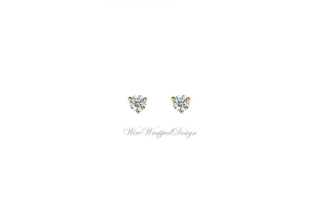 Genuine F+ VS DIAMOND Earring Studs 3mm 0.20tcw (each 0.1cts) Post w/ 14k Solid Gold (Yellow, Rose, White), Silver, Platinum Lobe Cartilage