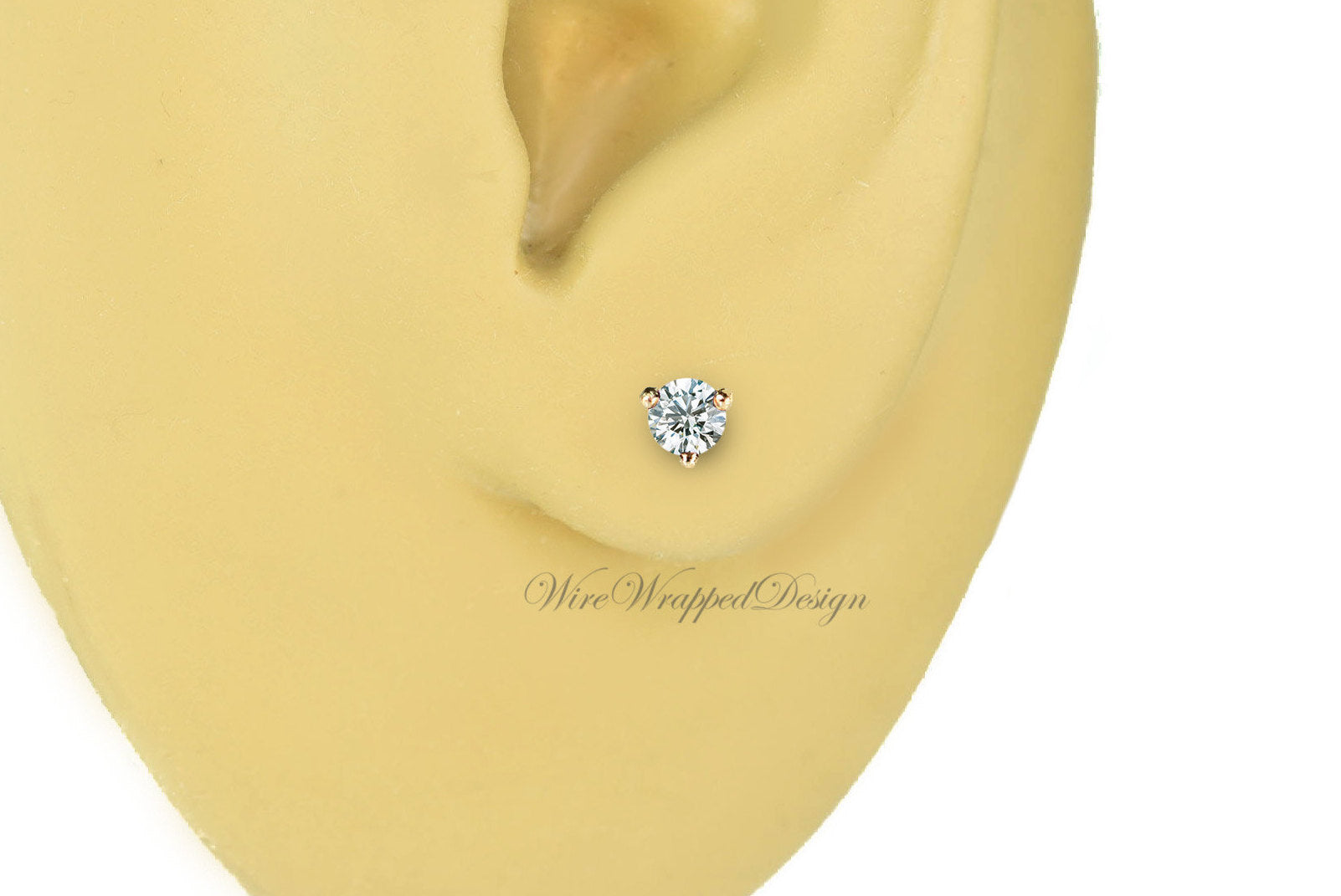 Genuine F+ VS DIAMOND Earring Studs 3mm 0.20tcw (each 0.1cts) Post w/ 14k Solid Gold (Yellow, Rose, White), Silver, Platinum Lobe Cartilage
