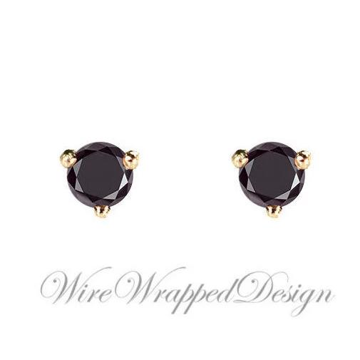PAIR Genuine BLACK DIAMOND Earrings Studs 3mm 0.24tcw Martini 14k Solid Gold (Yellow, Rose or White) Platinum, Silver Cartilage Helix Tragus