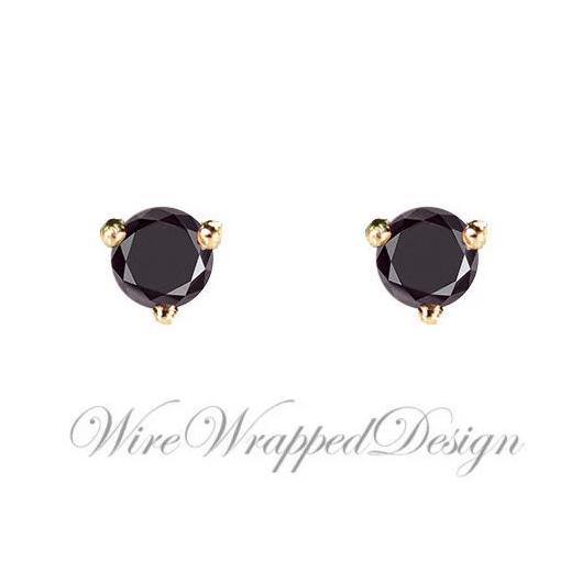 PAIR Genuine BLACK DIAMOND Earrings Studs 2.5mm 0.14tcw Martini 14k Solid Gold (Yellow, Rose or White) Platinum, Silver Cartilage Helix