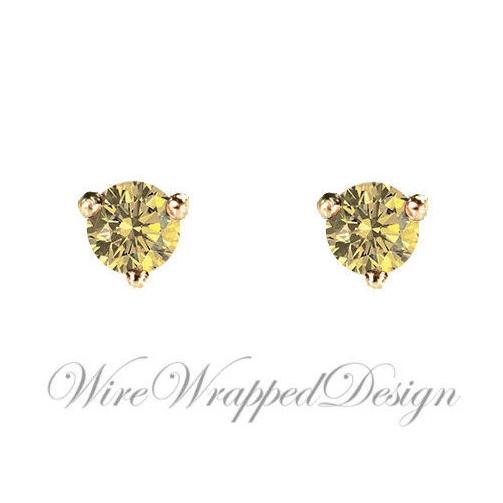 PAIR Genuine LIGHT Yellow DIAMOND Earrings Studs 3mm 0.2tcw Martini 14k Solid Gold Yellow/Rose/White Platinum Silver Cartilage Helix Tragus