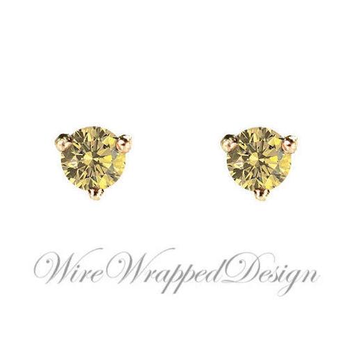 PAIR Genuine LIGHT Yellow DIAMOND Earrings Studs 2.5mm 0.12tcw Martini 14k Solid Gold Yellow/Rose/White Platinum Silver Cartilage Helix