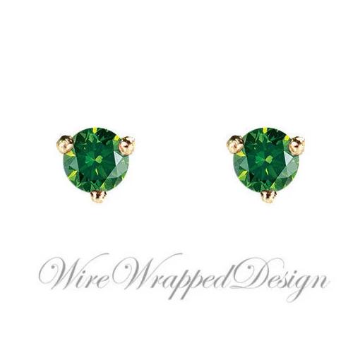 PAIR Genuine Dark GREEN DIAMOND Earrings Studs 3mm 0.2tcw Martini 14k Solid Gold (Yellow, Rose,White) Platinum Silver Cartilage Helix Tragus