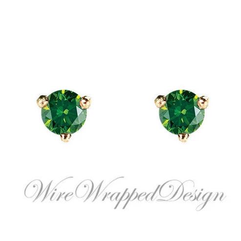 PAIR Genuine Dark GREEN DIAMOND Earrings Studs 2.5mm 0.12tcw Martini 14k Solid Gold (Yellow, Rose,White) Platinum Silver Cartilage Helix