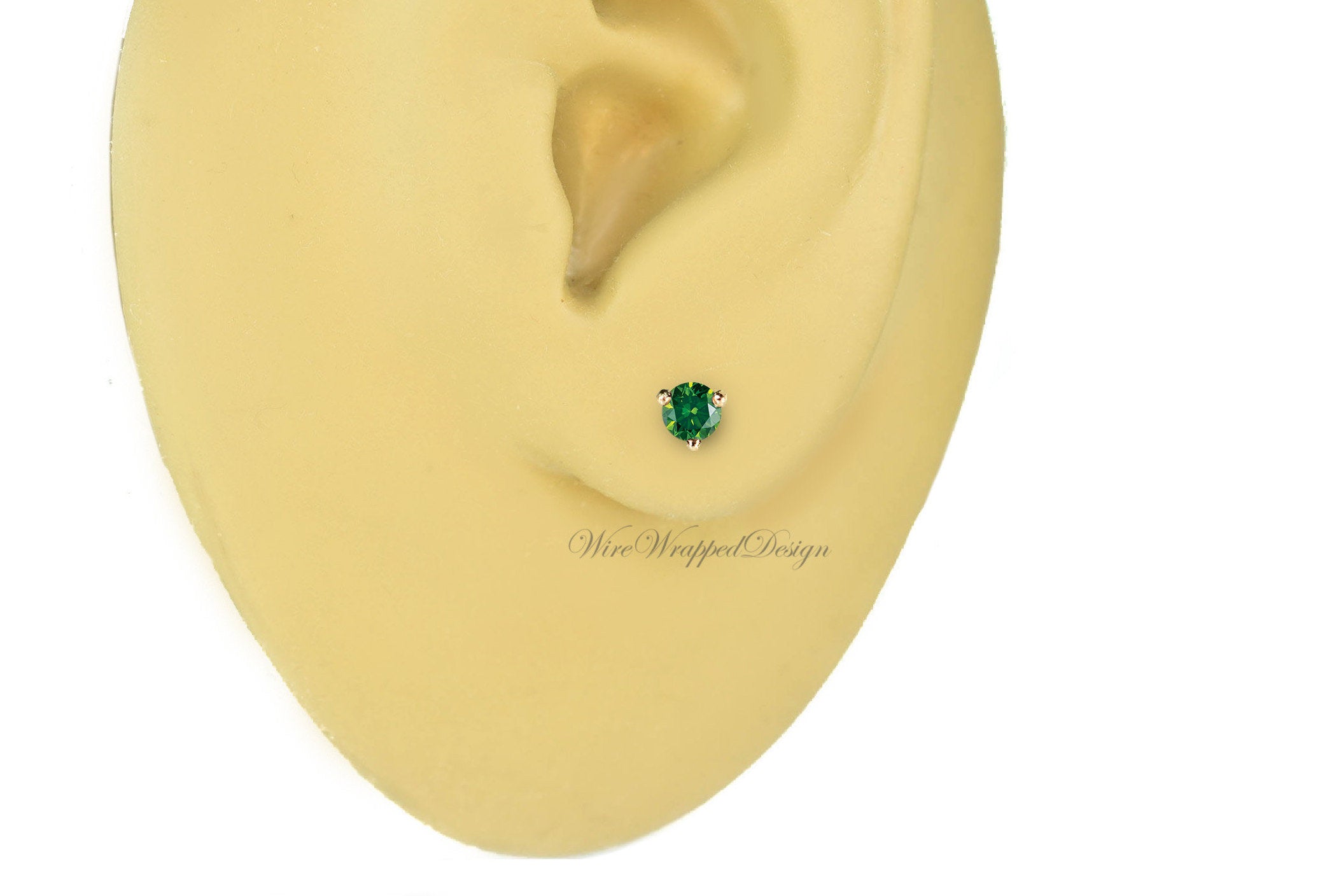 PAIR Genuine Dark GREEN DIAMOND Earrings Studs 3mm 0.2tcw Martini 14k Solid Gold (Yellow, Rose,White) Platinum Silver Cartilage Helix Tragus