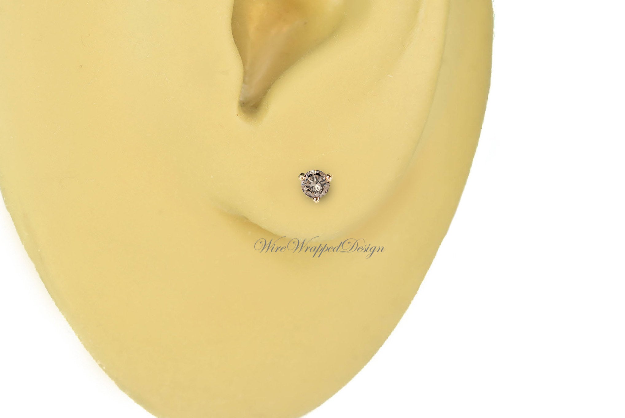 PAIR Genuine CHAMPAGNE DIAMOND Earrings Studs 2.5mm 0.12tcw Martini 14k Solid Gold (Yellow, Rose, White) Platinum Silver Cartilage Tragus