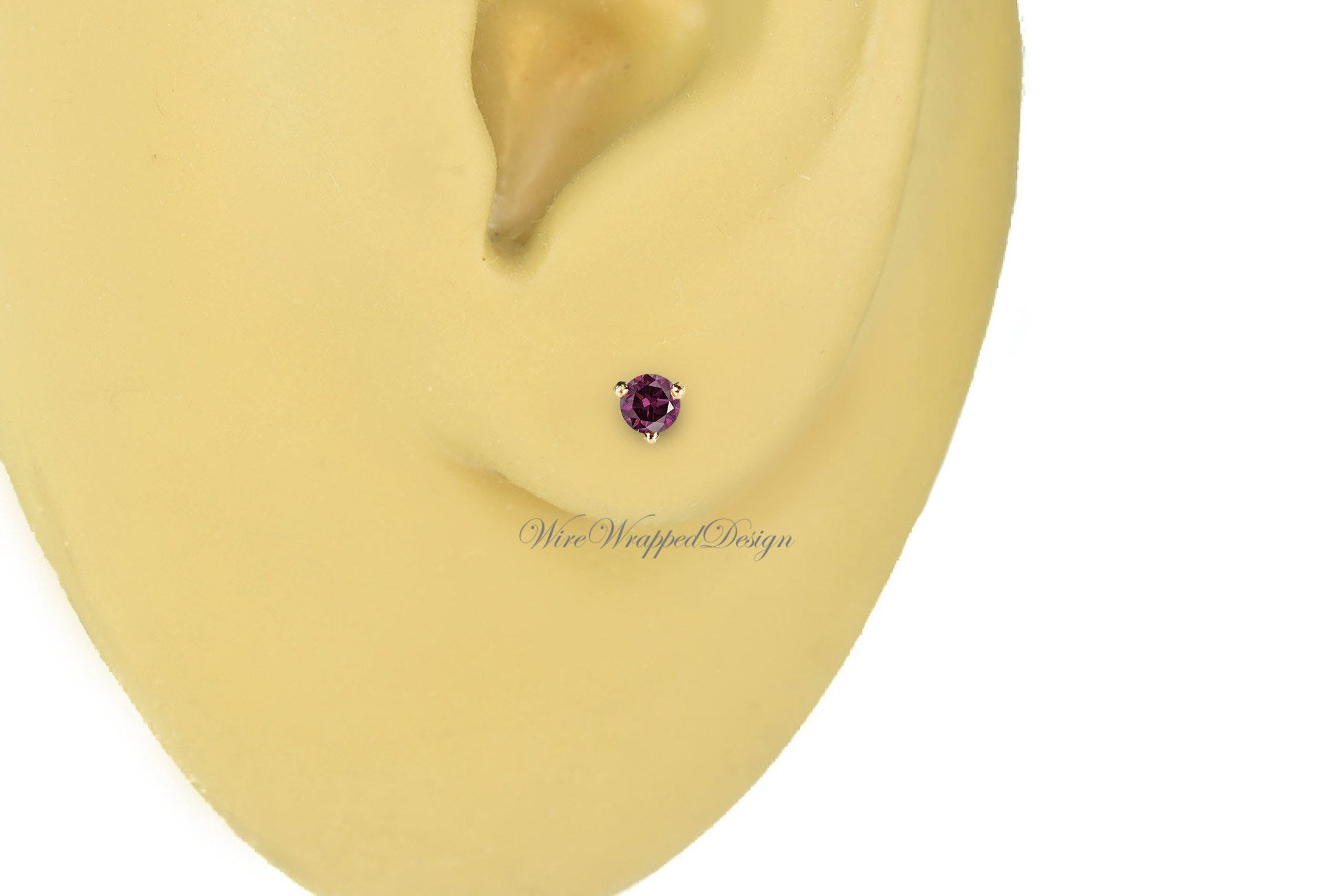 PAIR Genuine PURPLE DIAMOND Earrings Studs 2.5mm 0.12tcw Martini 14k Solid Gold (Yellow, Rose or White) Platinum, Silver Cartilage Helix