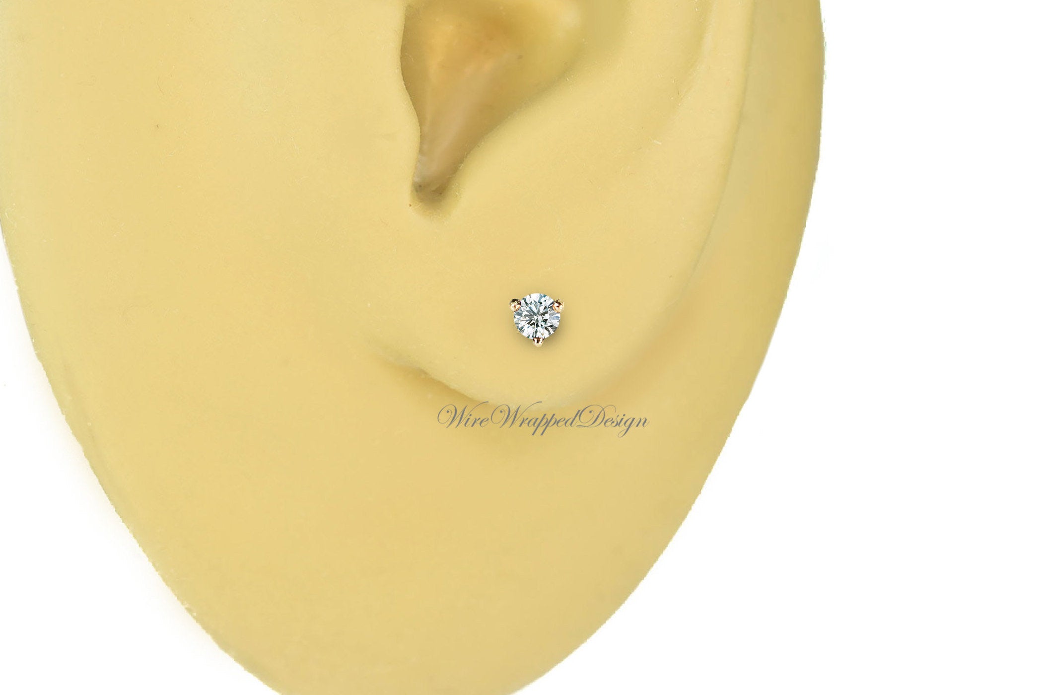Genuine F+ VS DIAMOND Earring Studs 2.5mm 0.12tcw (each 0.06cts) Post w/ 14k Solid Gold (Yellow, Rose, White)Silver, Platinum Lobe Cartilage