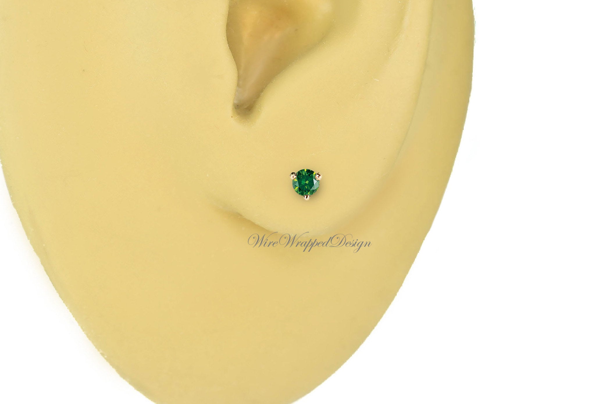 PAIR Genuine Dark GREEN DIAMOND Earrings Studs 2.5mm 0.12tcw Martini 14k Solid Gold (Yellow, Rose,White) Platinum Silver Cartilage Helix