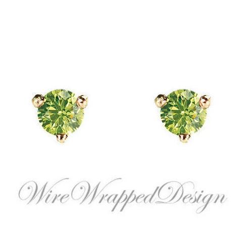 PAIR Genuine GREEN DIAMOND Earrings Studs 2.5mm 0.12tcw Martini 14k Solid Gold (Yellow, Rose, White) Platinum, Silver Cartilage Helix Tragus