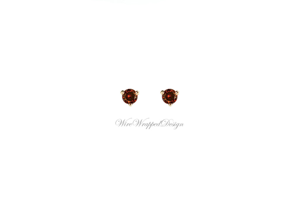 PAIR Genuine Dark ORANGE DIAMOND Earring Studs 2.5mm 0.12tcw Martini 14k Solid Gold (Yellow, Rose, White) Platinum Silver Cartilage Helix