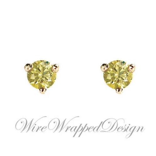PAIR Genuine CANARY Yellow DIAMOND Earrings Studs 3mm 0.2tcw Martini 14k Solid Gold Yellow/Rose/White Platinum Silver Cartilage Helix Tragus