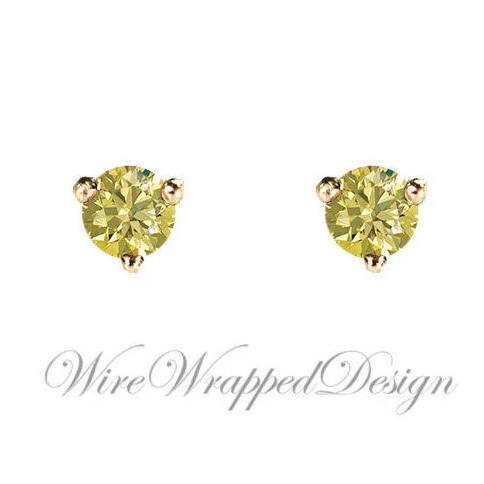 PAIR Genuine CANARY Yellow DIAMOND Earrings Studs 2.5mm 0.12tcw Martini 14k Solid Gold Yellow/Rose/White Platinum Silver Cartilage Helix