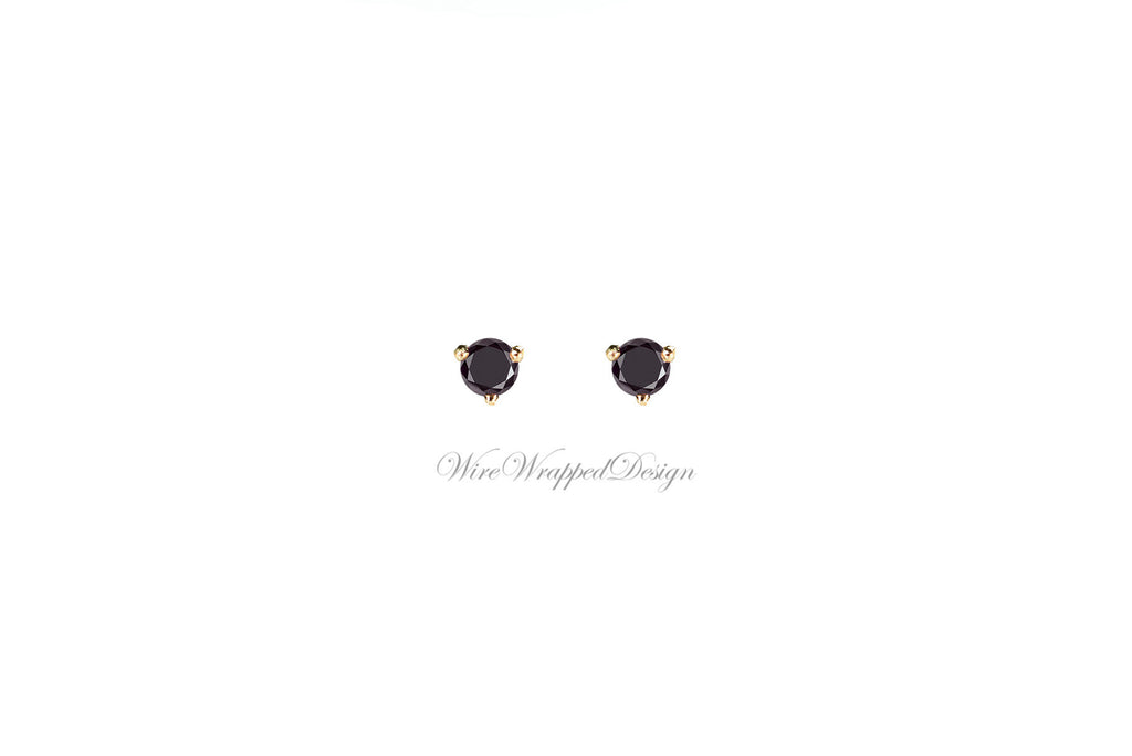 PAIR Genuine BLACK DIAMOND Earrings Studs 2.5mm 0.14tcw Martini 14k Solid Gold (Yellow, Rose or White) Platinum, Silver Cartilage Helix