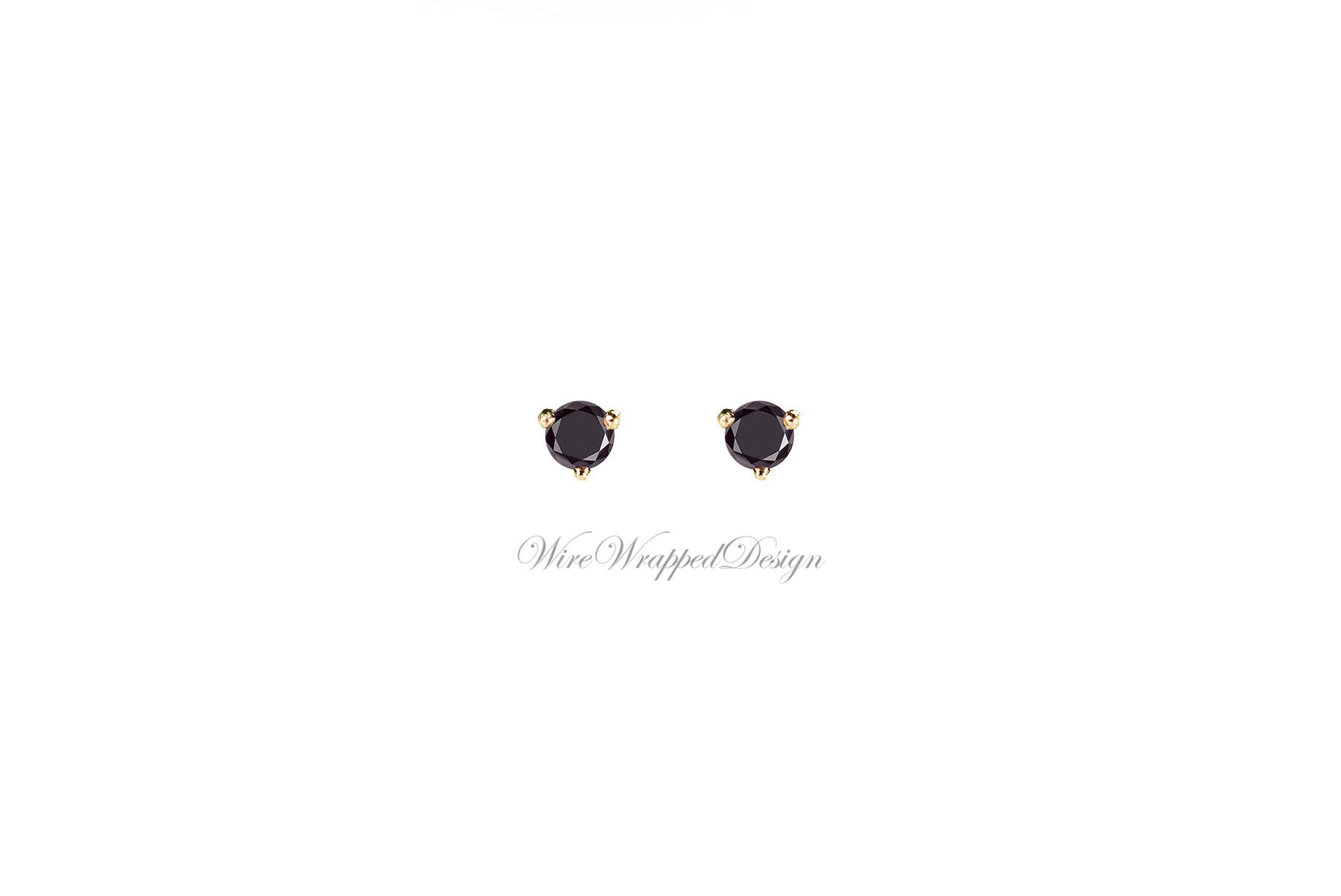 PAIR Genuine BLACK DIAMOND Earrings Studs 2.5mm 0.14tcw Martini 14k Solid Gold (Yellow, Rose or White) Platinum, Silver Cartilage Helix