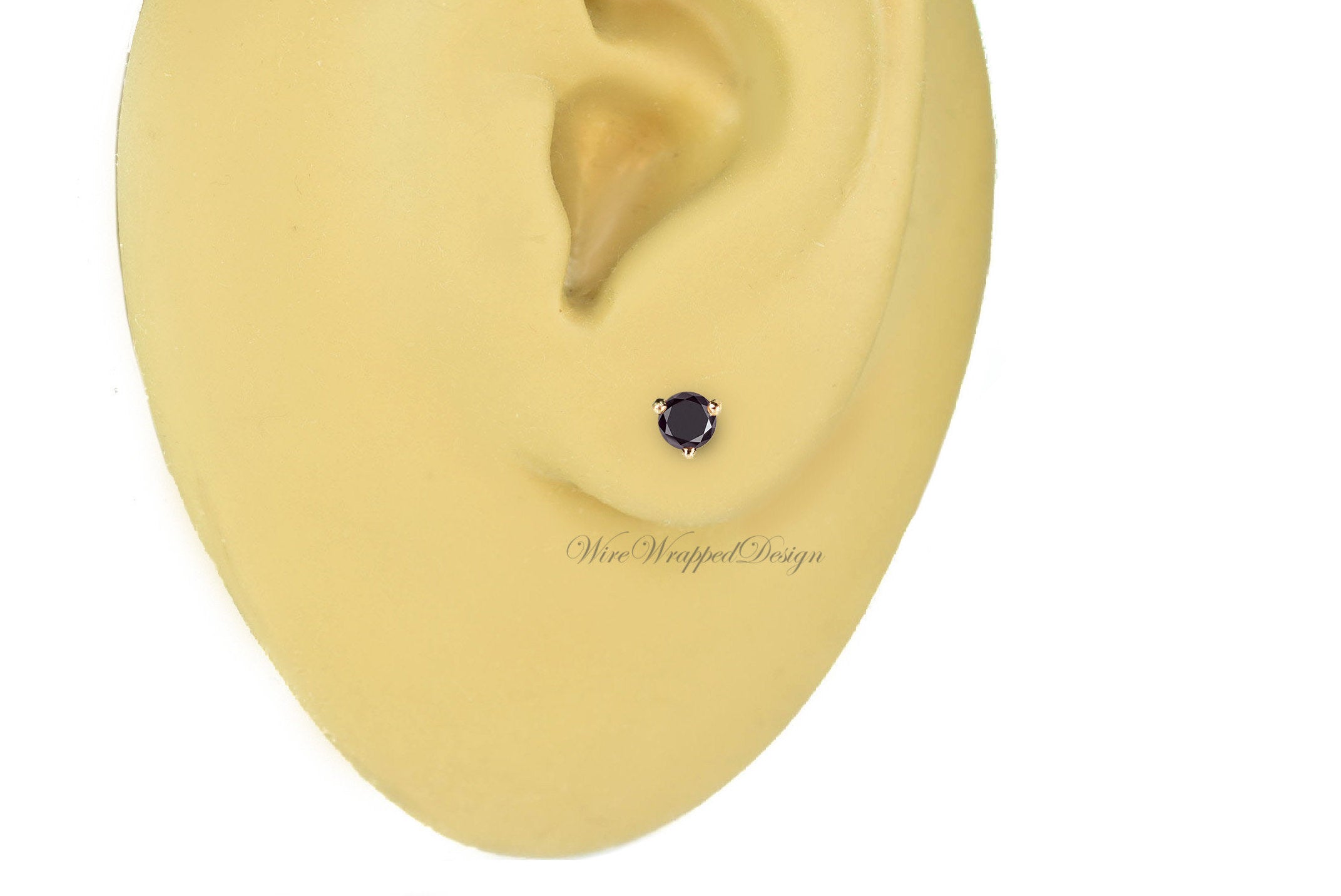 PAIR Genuine BLACK DIAMOND Earrings Studs 3mm 0.24tcw Martini 14k Solid Gold (Yellow, Rose or White) Platinum, Silver Cartilage Helix Tragus