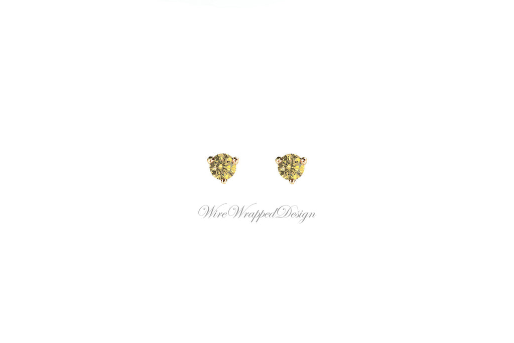 PAIR Genuine LIGHT Yellow DIAMOND Earrings Studs 3mm 0.2tcw Martini 14k Solid Gold Yellow/Rose/White Platinum Silver Cartilage Helix Tragus